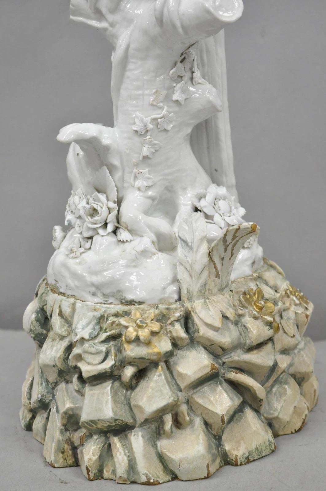 Ancienne lampe de table en porcelaine blanche de Blanc de Chine pour perroquet perché en vente 3