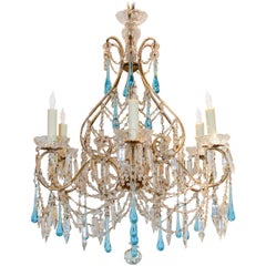 Antique Italian Blue Crystal Chandelier, circa 1910