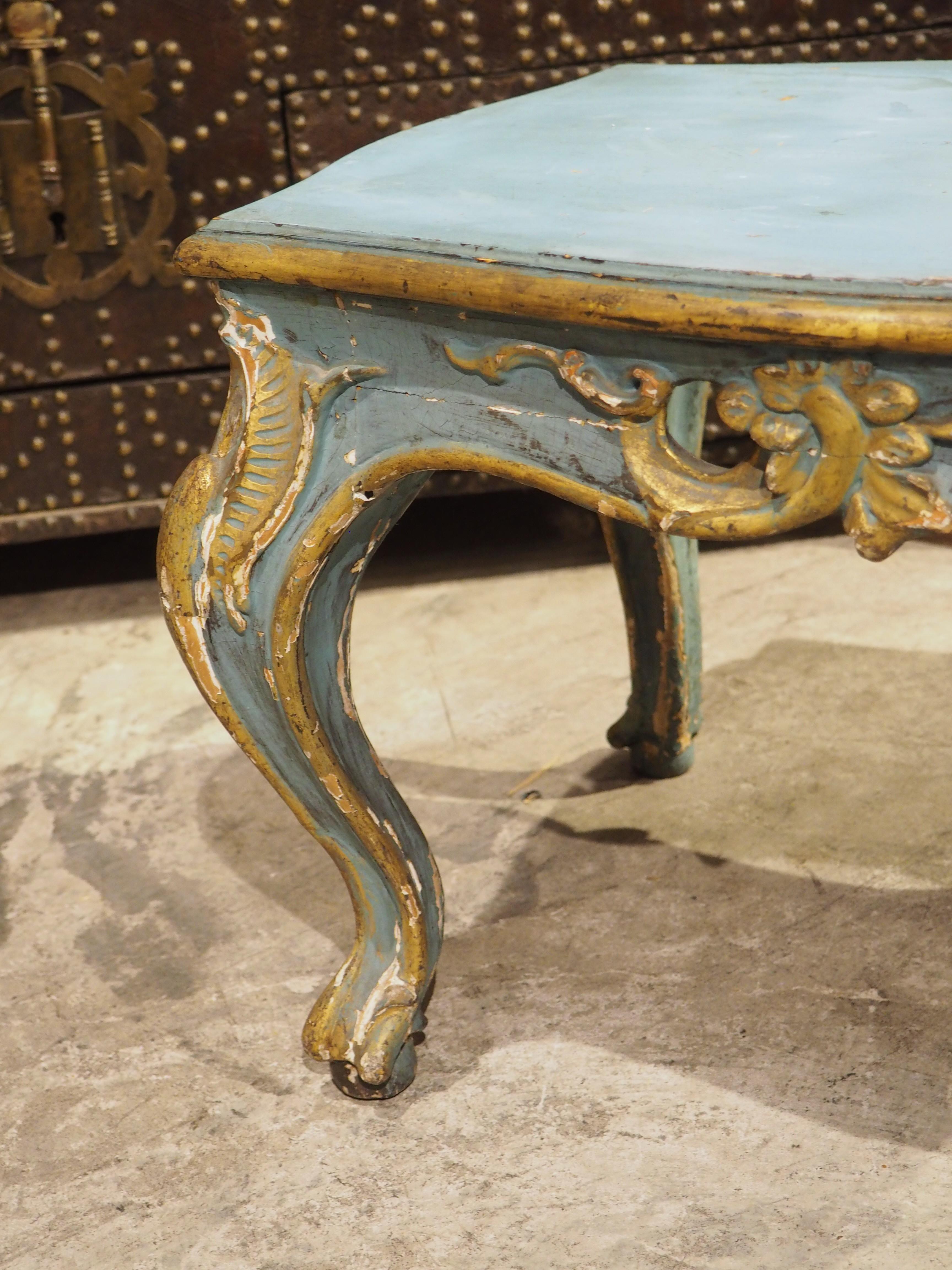 Antiker italienischer Tabouret-Hocker aus Holz, blau bemalt und vergoldet, um 1850 im Angebot 8