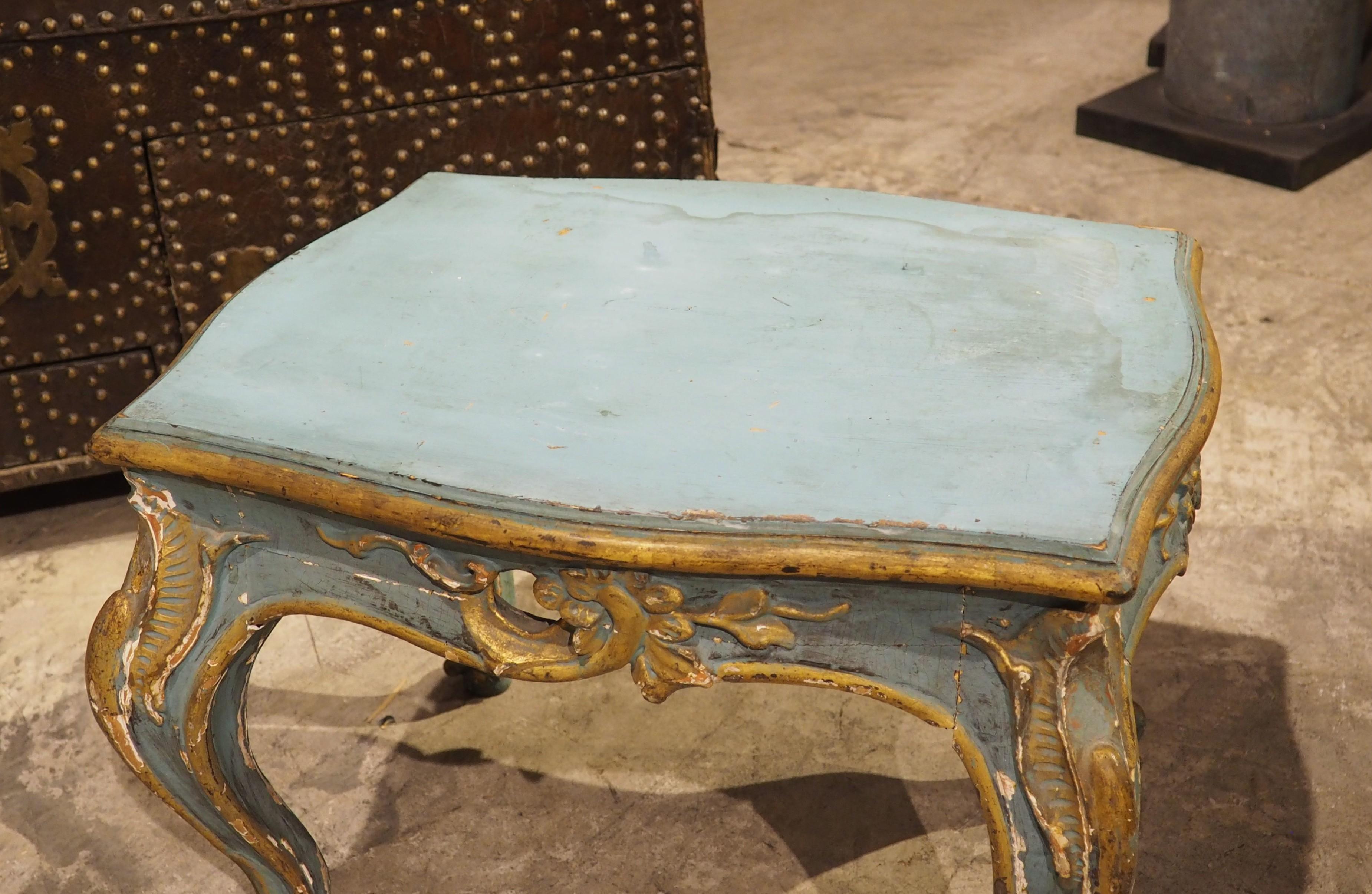 Antiker italienischer Tabouret-Hocker aus Holz, blau bemalt und vergoldet, um 1850 im Angebot 9