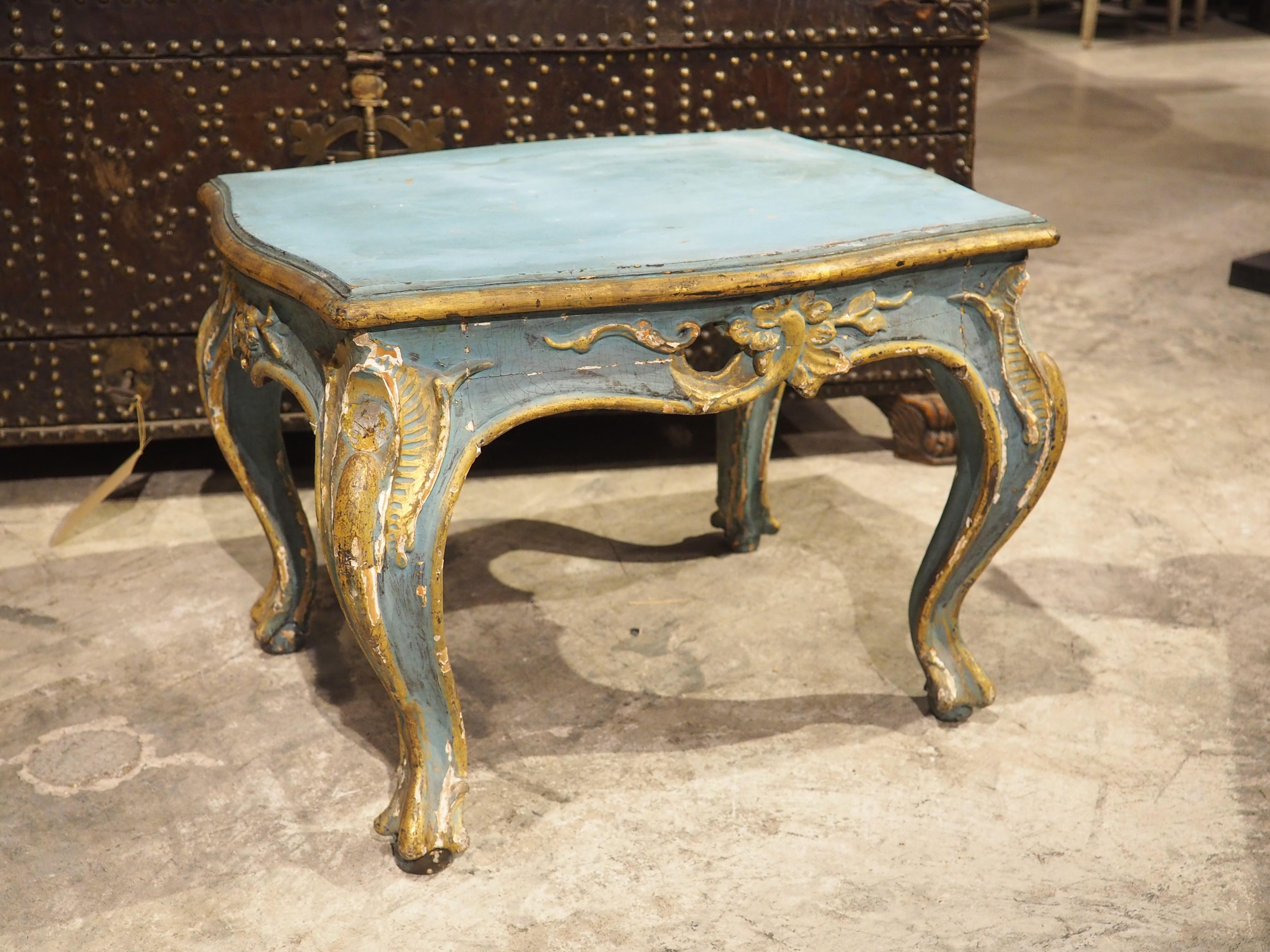 Antiker italienischer Tabouret-Hocker aus Holz, blau bemalt und vergoldet, um 1850 im Angebot 12