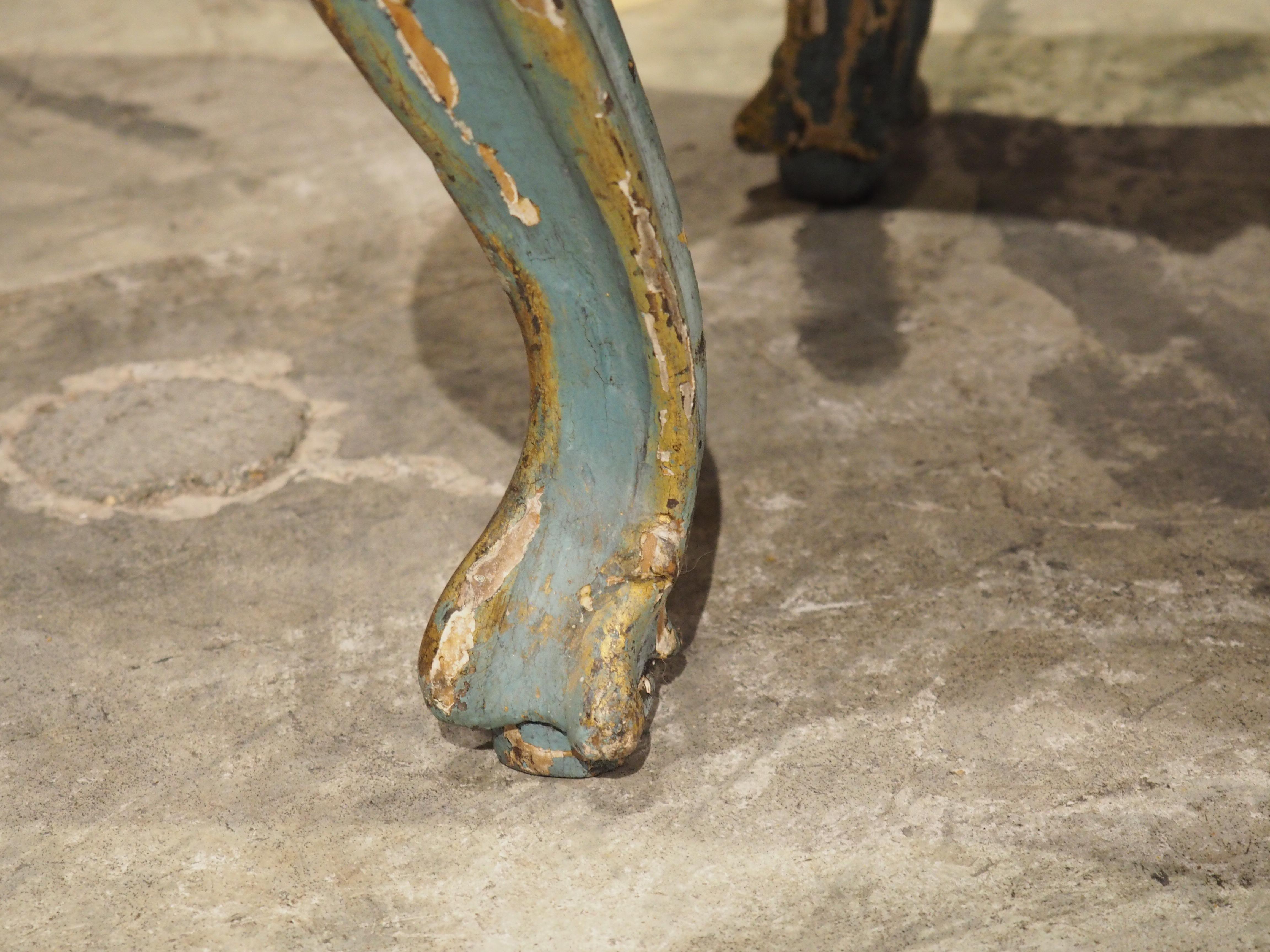 Antiker italienischer Tabouret-Hocker aus Holz, blau bemalt und vergoldet, um 1850 (19. Jahrhundert) im Angebot