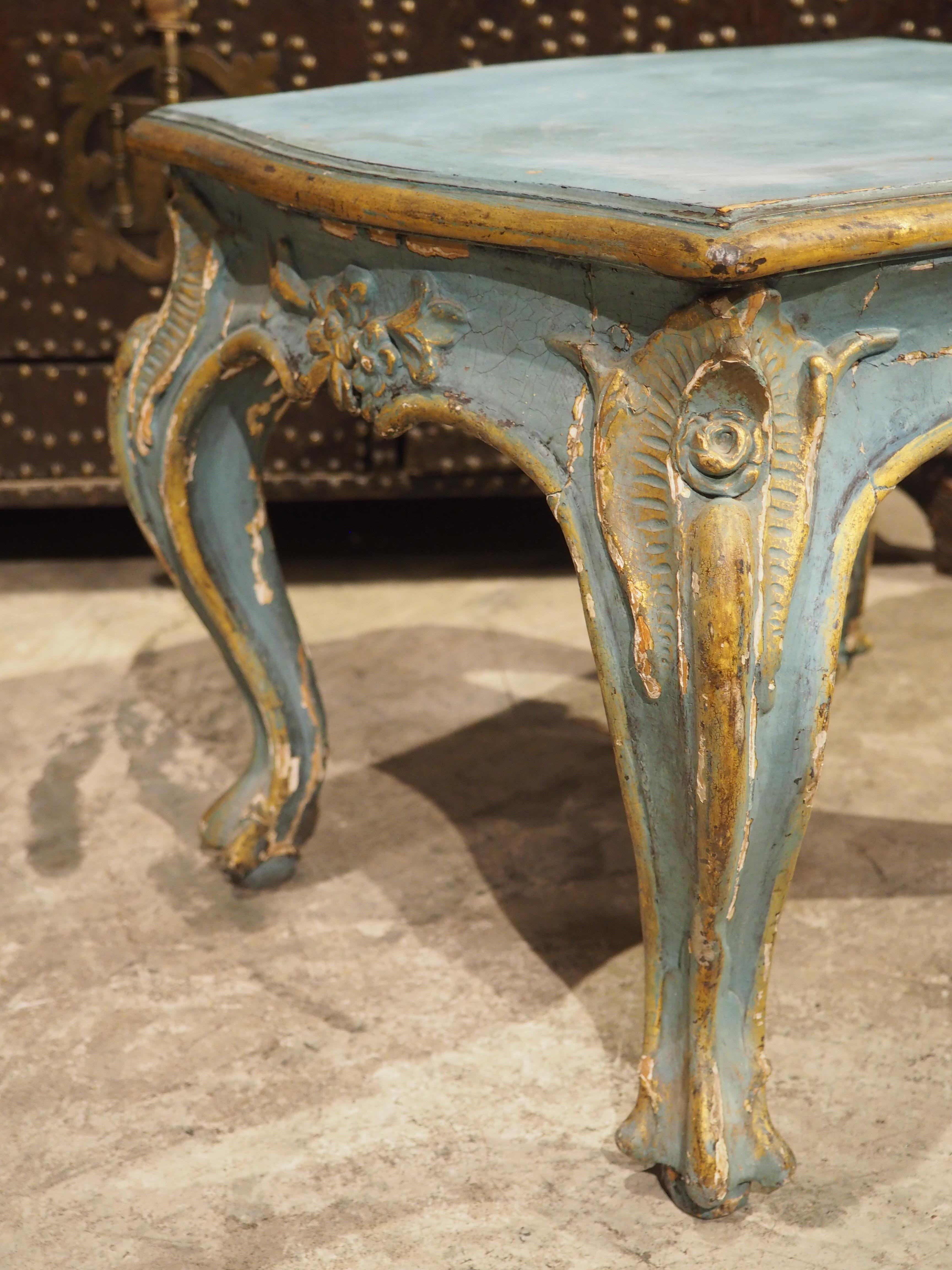 Antiker italienischer Tabouret-Hocker aus Holz, blau bemalt und vergoldet, um 1850 im Angebot 2