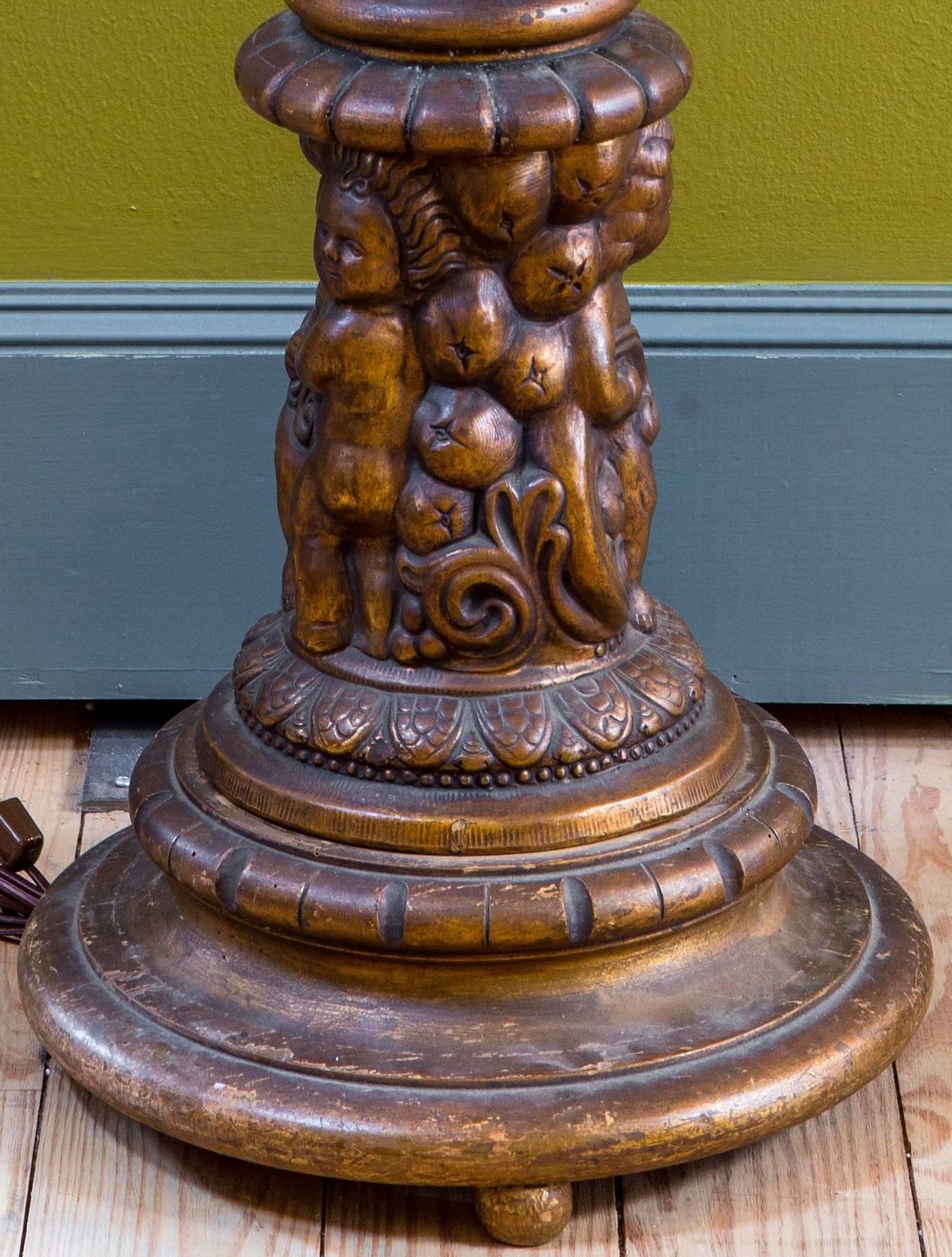 Antique, Italian Bois Dore, Heavily Carved Giltwood Floor Lamp, circa 1900 1