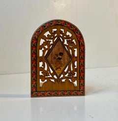 Antique Italian Bookend w. Micro Mosaic Rose Marquetry & Black Dancer
