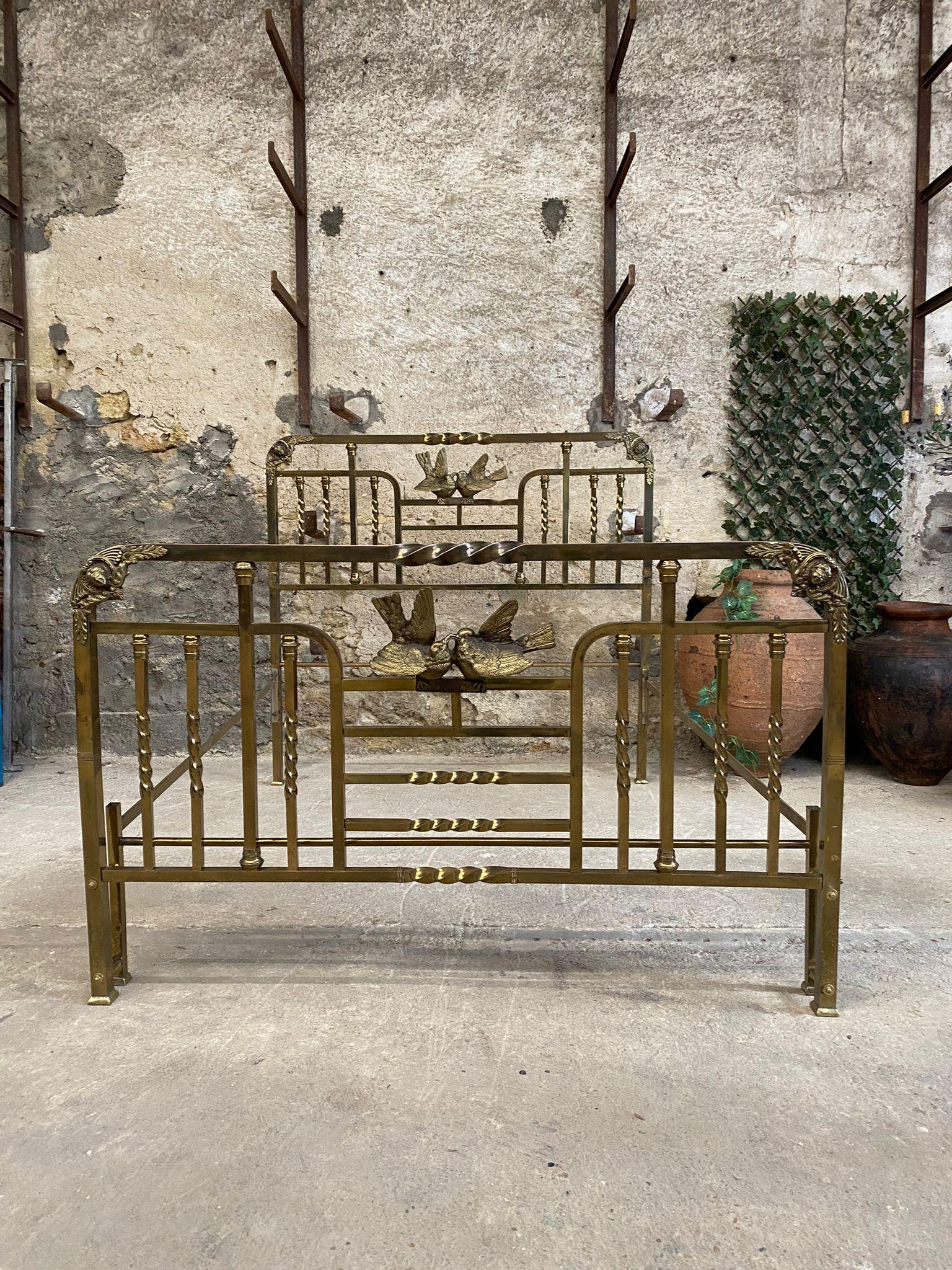Antique Brass Bed Italian Art Nouveau Period Bronze Eros 5