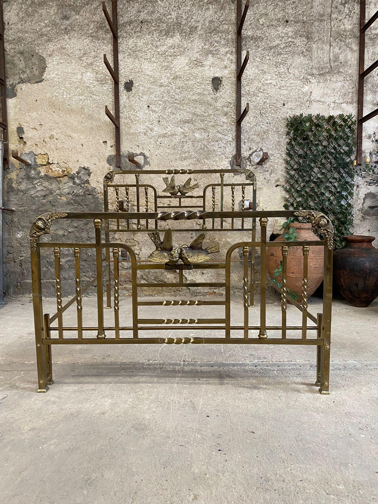Antique Brass Bed Italian Art Nouveau Period Bronze Eros 6