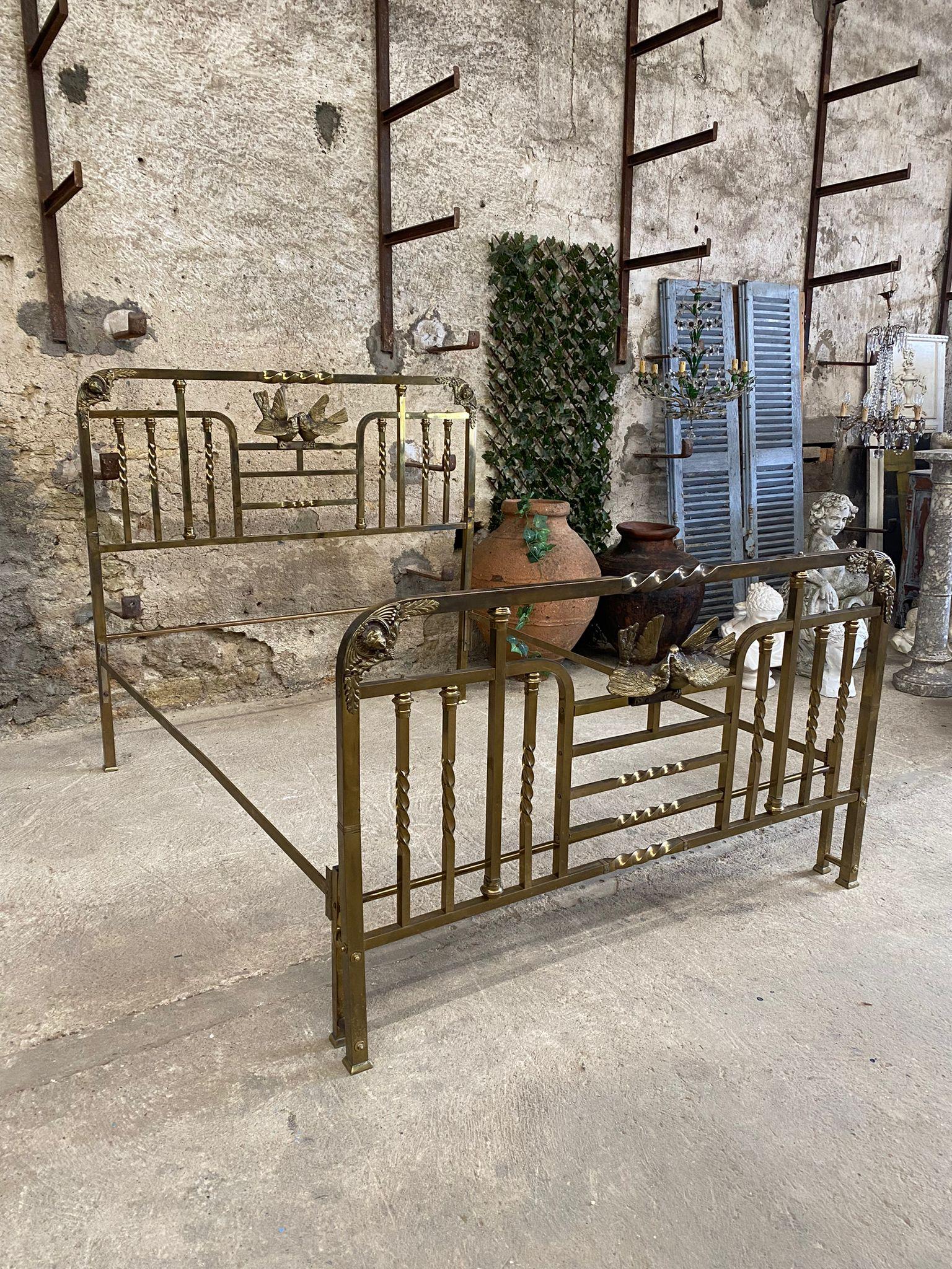 Antique Brass Bed Italian Art Nouveau Period Bronze Eros 7