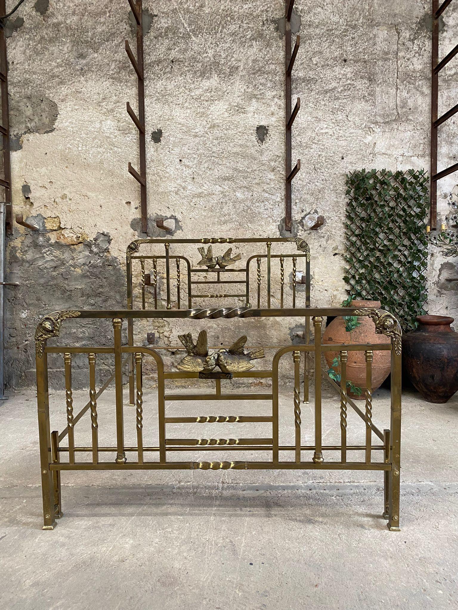 Antique Brass Bed Italian Art Nouveau Period Bronze Eros 1