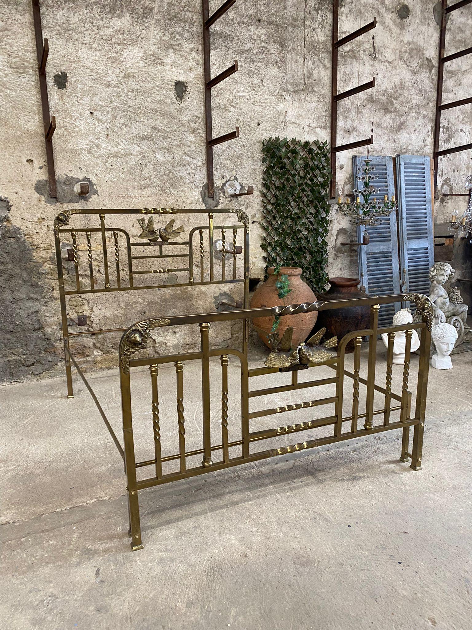 Antique Brass Bed Italian Art Nouveau Period Bronze Eros 2