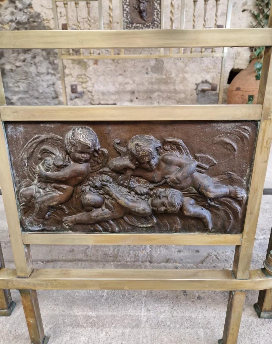 20th Century Antique Italian Brass Bed Art Nouveau Period For Sale
