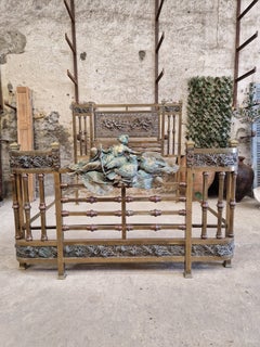 Antique Italian Brass Bed Art Nouveau Period King Size Frame