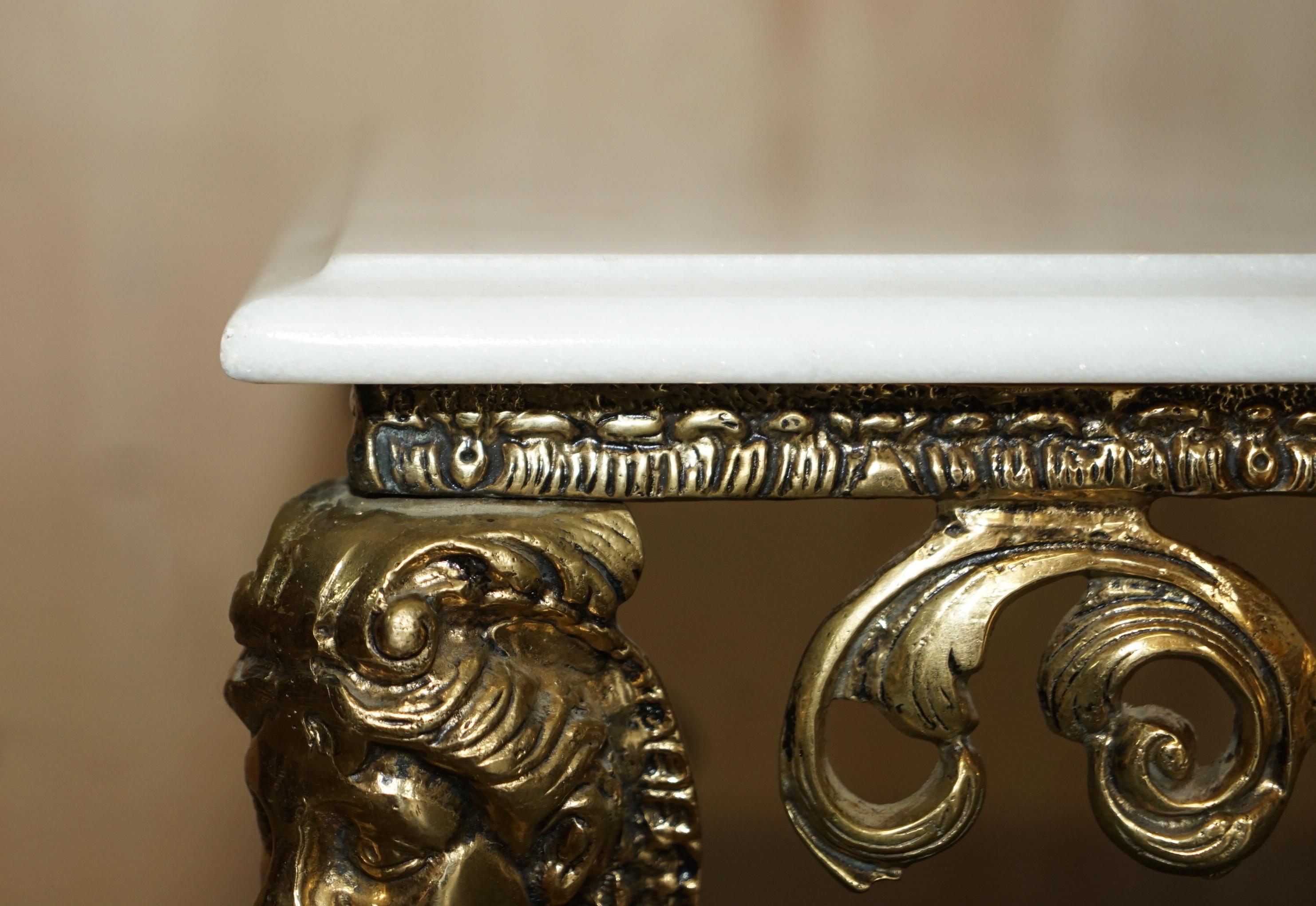 French Antique Italian Brass & Carrara Marble Coffee Table circa 1880 Thick Cut Top For Sale