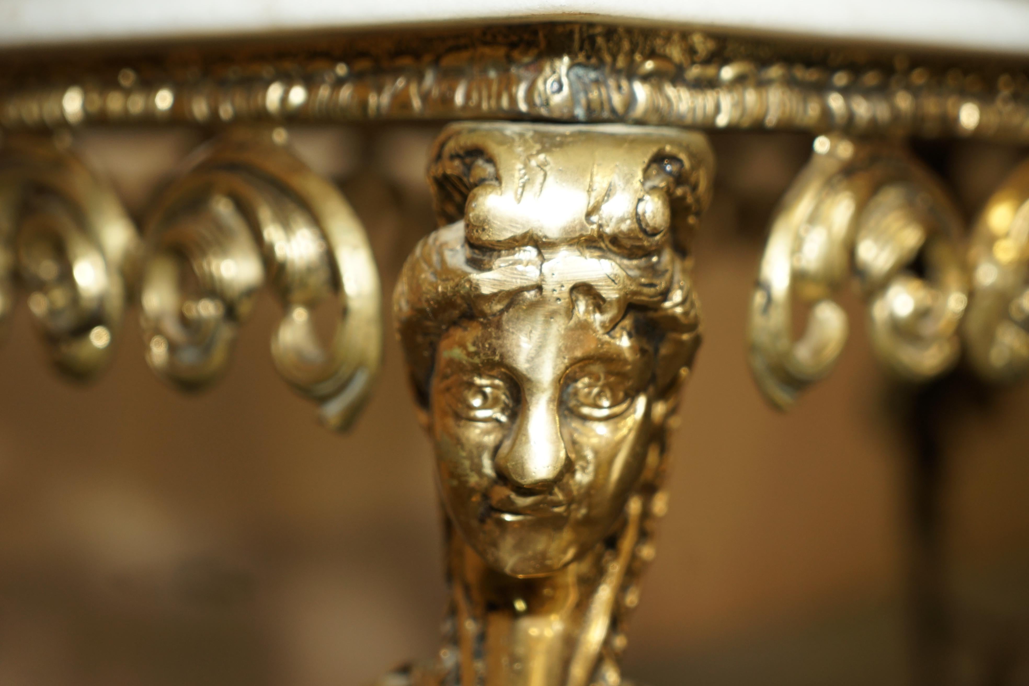 Antique Italian Brass & Carrara Marble Coffee Table circa 1880 Thick Cut Top For Sale 1