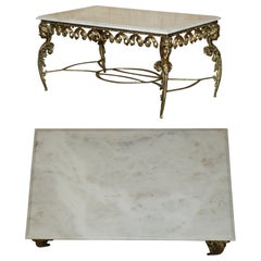 Antike italienische Messing & Carrara Marmor Couchtisch circa 1880 Thick Cut Top