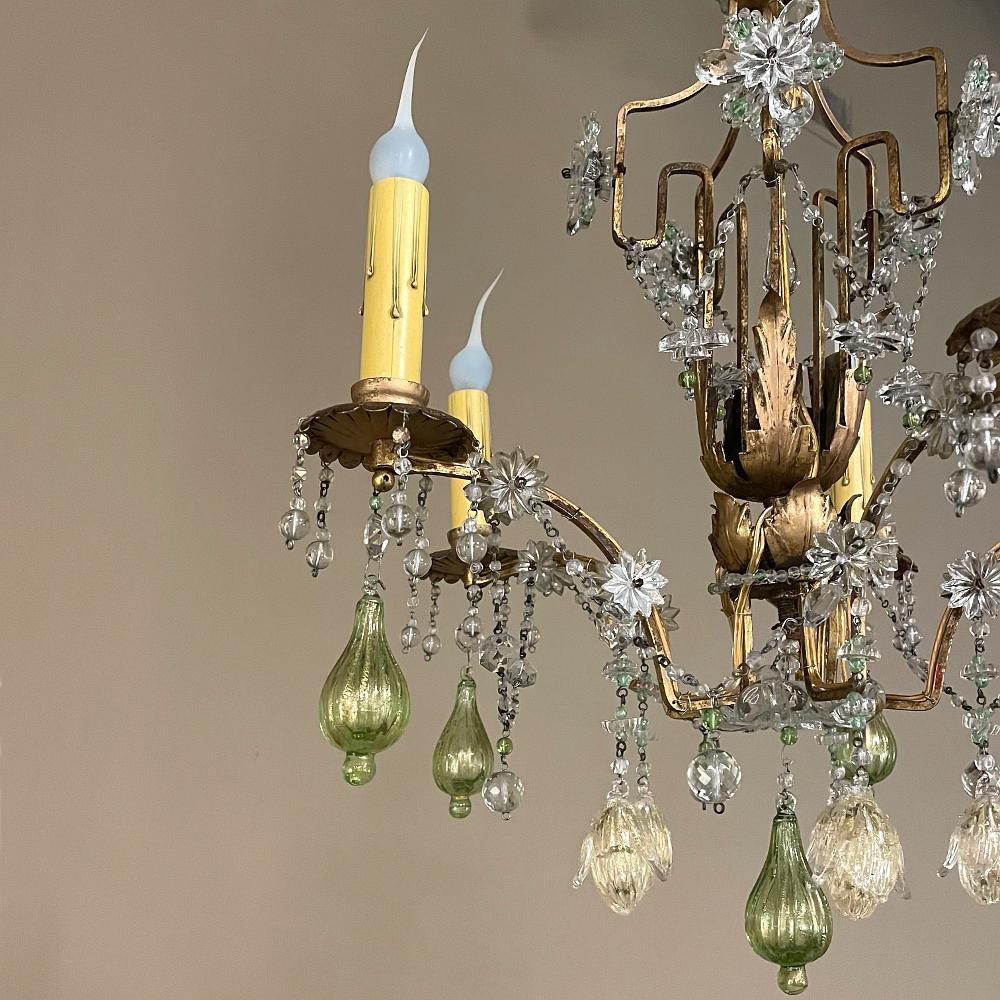 Antique Italian Brass & Crystal Chandelier from Venice For Sale 4