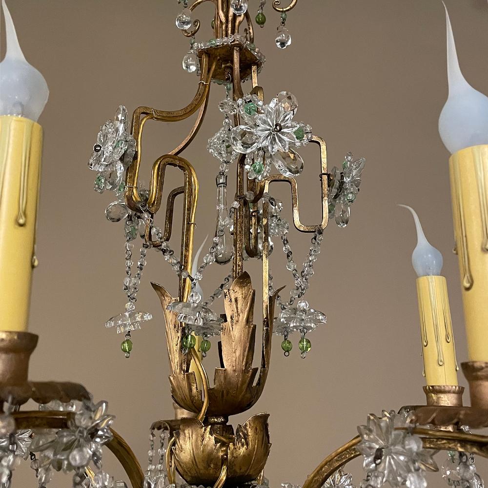 Antique Italian Brass & Crystal Chandelier from Venice For Sale 5