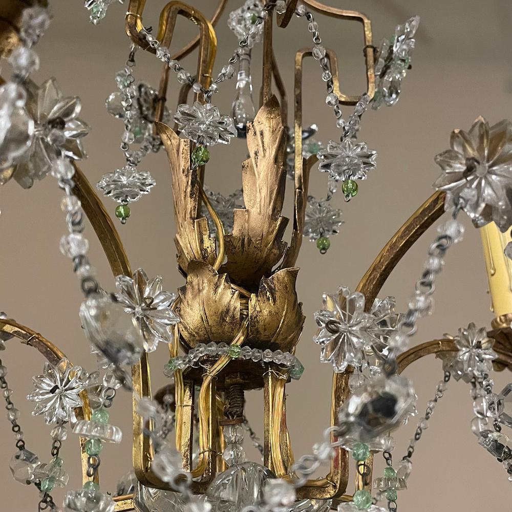 Antique Italian Brass & Crystal Chandelier from Venice For Sale 6