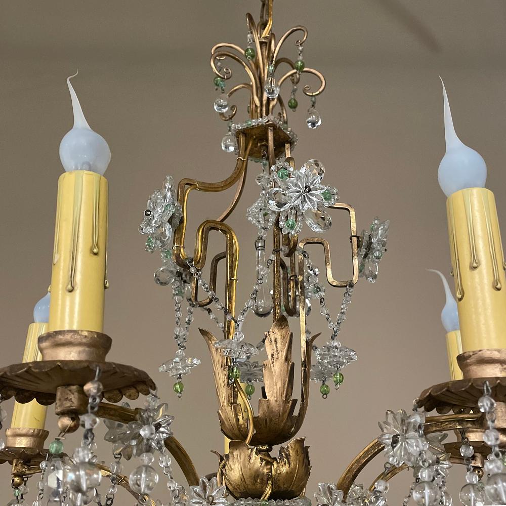 Antique Italian Brass & Crystal Chandelier from Venice For Sale 7