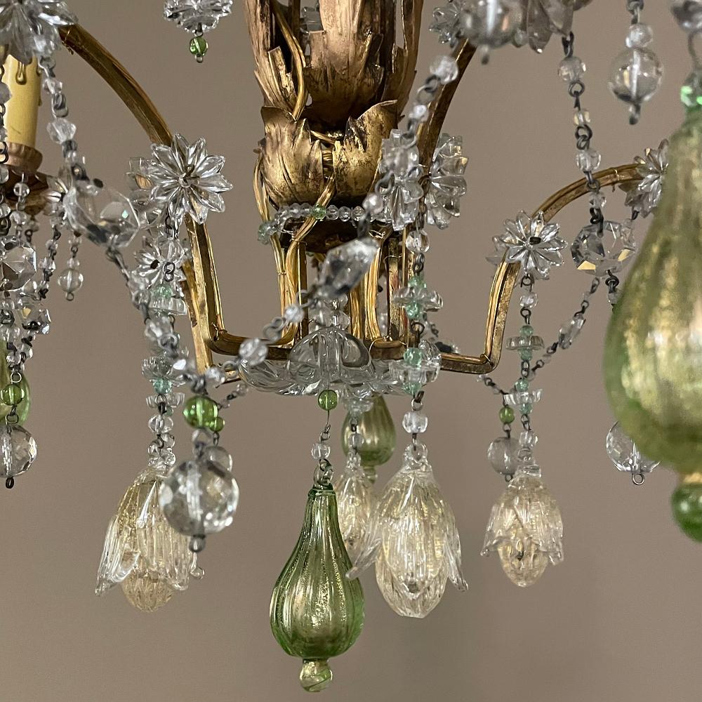 Antique Italian Brass & Crystal Chandelier from Venice For Sale 8