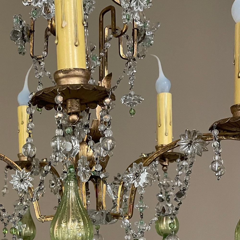 Antique Italian Brass & Crystal Chandelier from Venice For Sale 9
