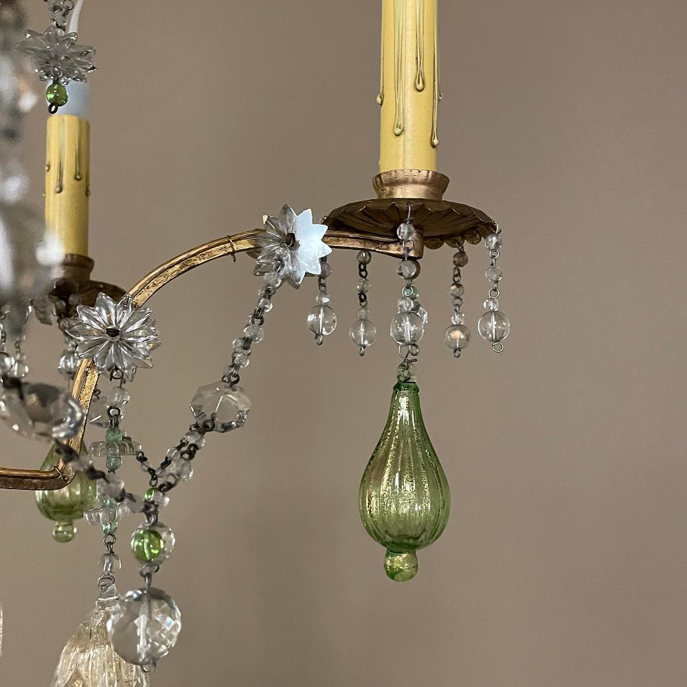Antique Italian Brass & Crystal Chandelier from Venice For Sale 10