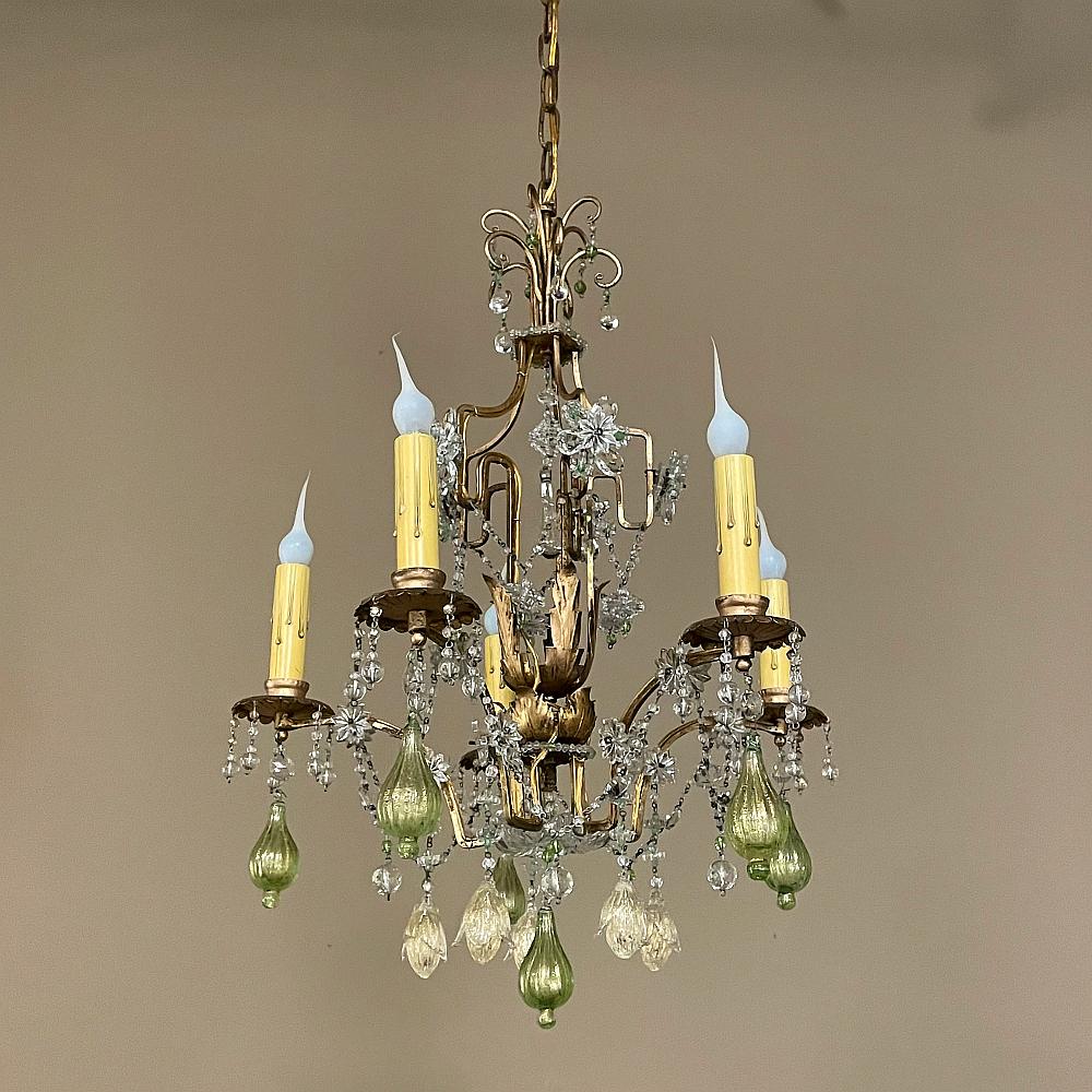 Neoclassical Revival Antique Italian Brass & Crystal Chandelier from Venice For Sale