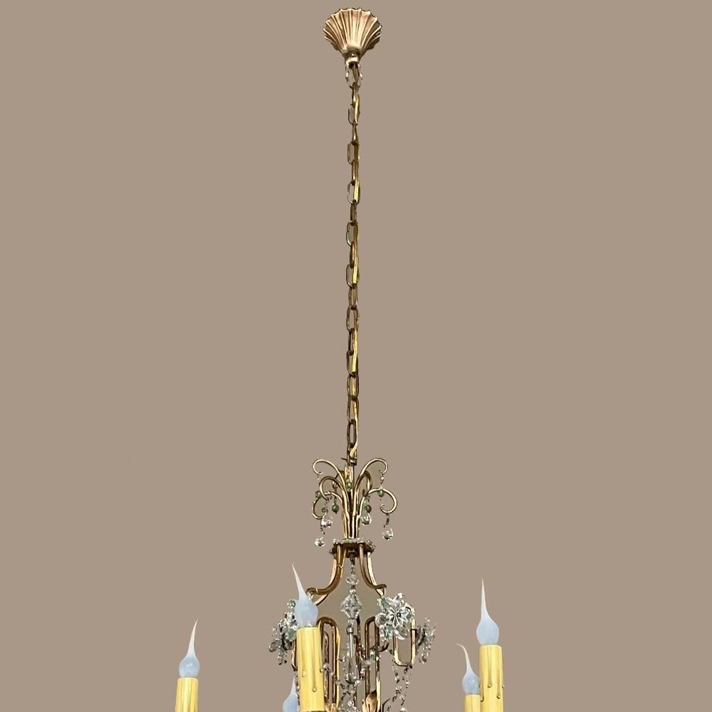 Antique Italian Brass & Crystal Chandelier from Venice In Good Condition For Sale In Dallas, TX
