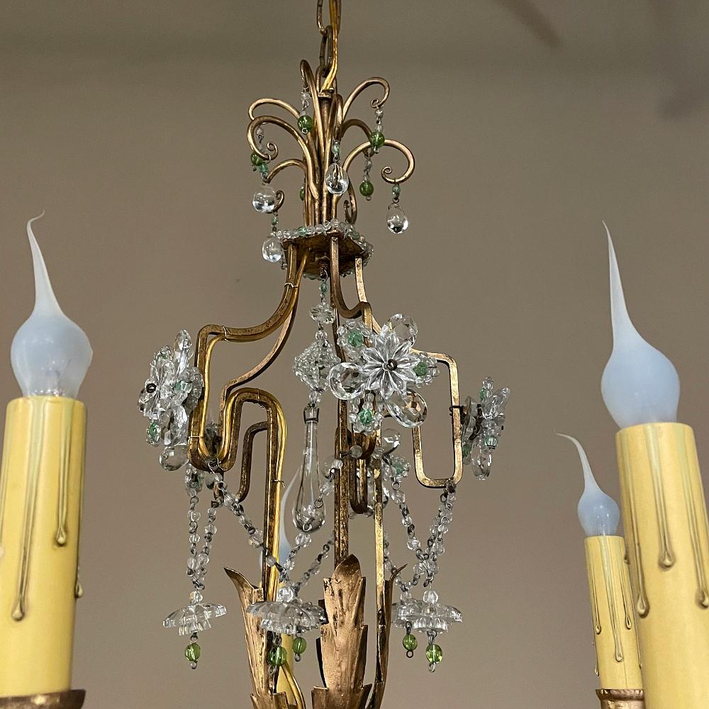 20th Century Antique Italian Brass & Crystal Chandelier from Venice For Sale
