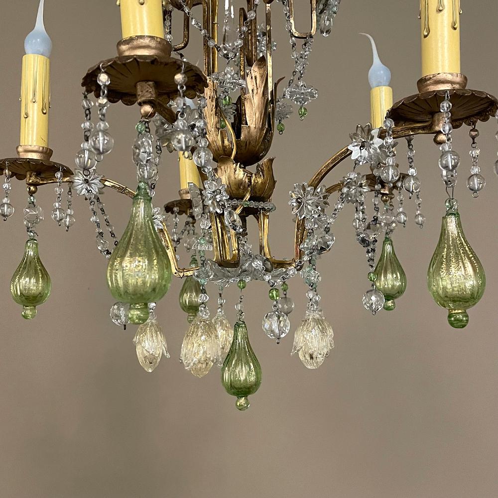 Antique Italian Brass & Crystal Chandelier from Venice For Sale 1