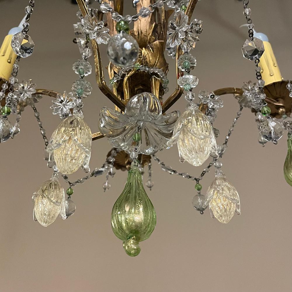 Antique Italian Brass & Crystal Chandelier from Venice For Sale 2