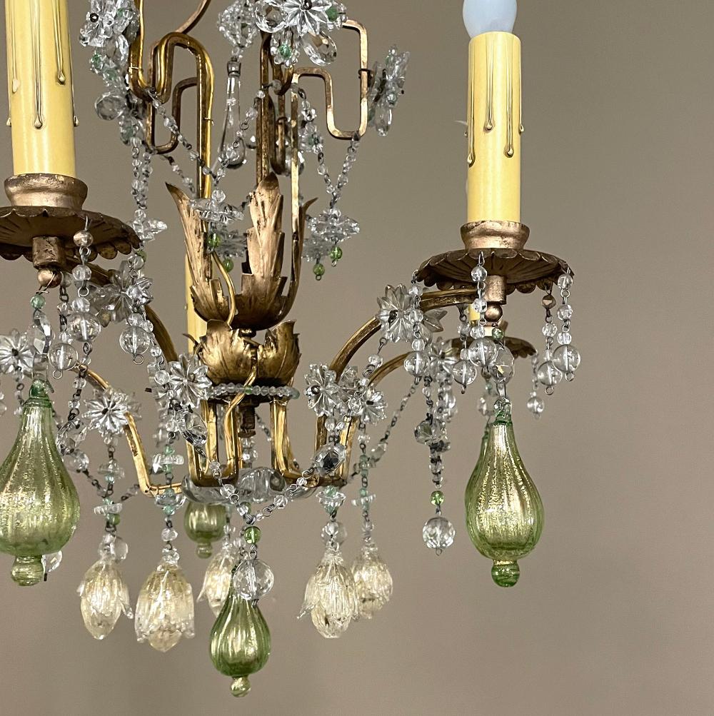 Antique Italian Brass & Crystal Chandelier from Venice For Sale 3