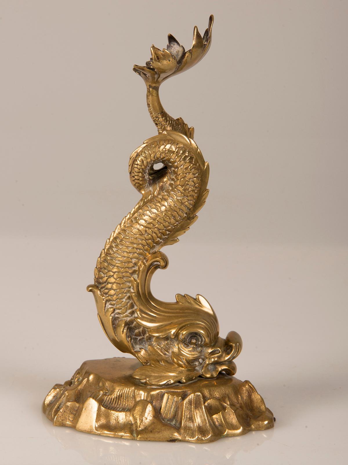 Baroque Antique Italian Brass Dolphin Sculpture from Italy, circa 1875 For Sale