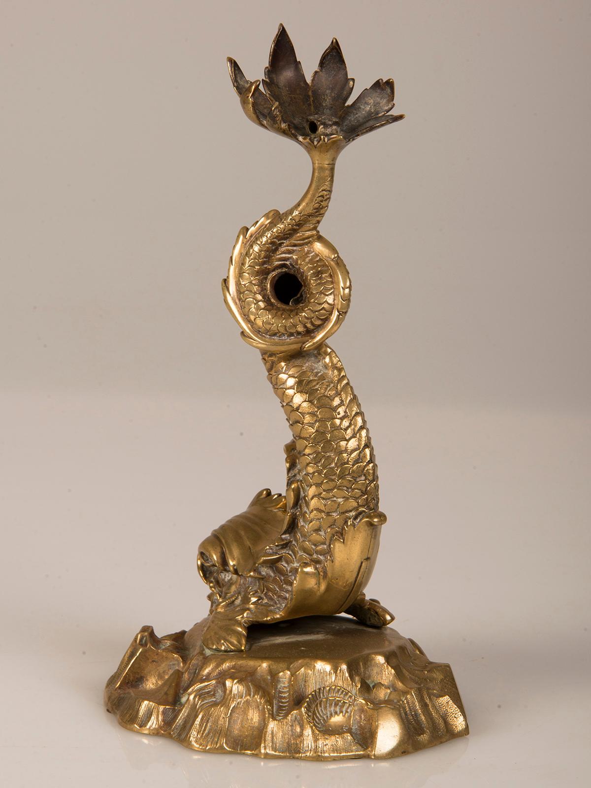 Late 19th Century Antique Italian Brass Dolphin Sculpture from Italy, circa 1875 For Sale