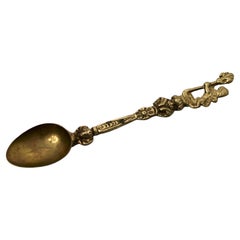 Antique Italian Brass Fleur de Lis Lion Motif Tea Spoon