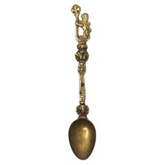 Antique Italian Brass Fleur de Lis Lion Motif Tea Spoon