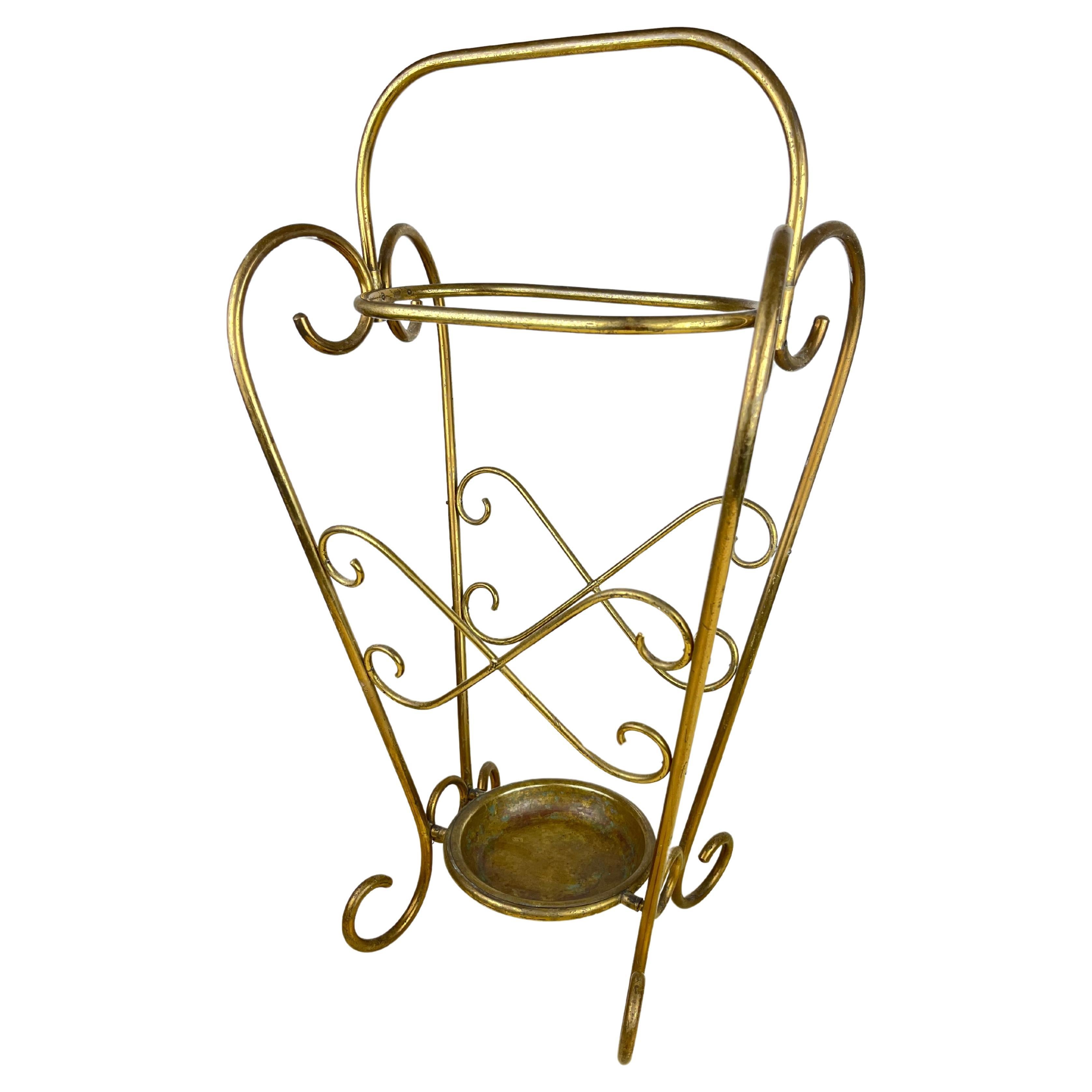 Antique Italian Brass Umbrella Stand, 1950s For Sale