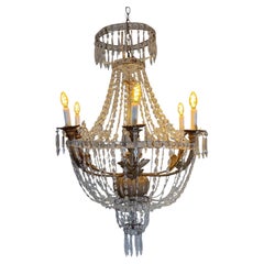 Antique Italian Bronze and Crystal Chandelier with Tall Glass Column
