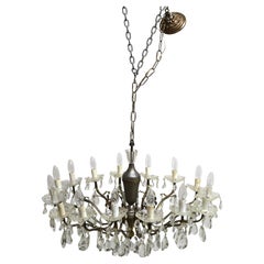 Antique Italian Bronze and Cut Crystal 15-Light Chandelier C1930