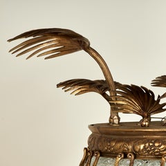 Antique Italian Bronze and Glass Chandelier with Palm Leaves