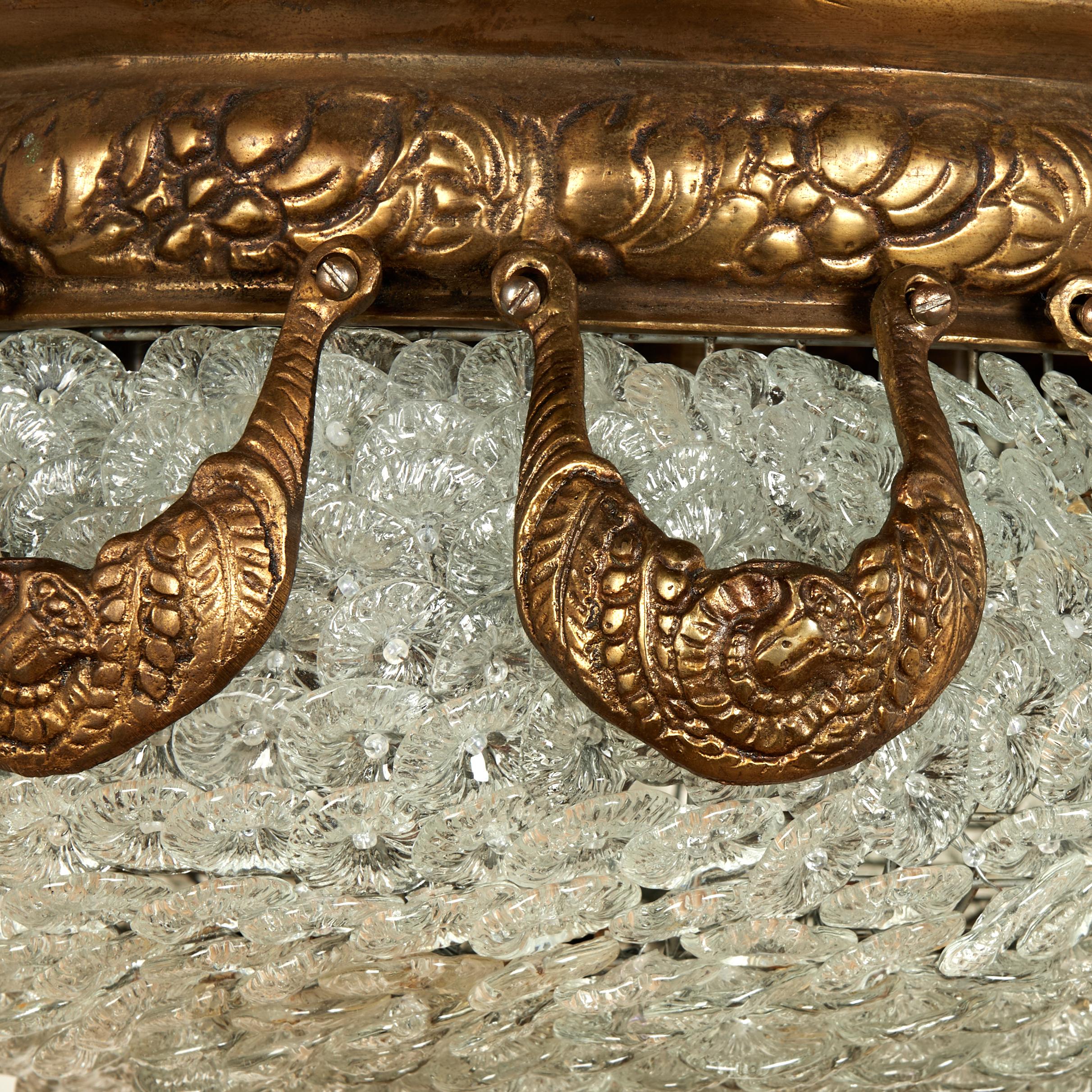 Lustre italien ancien en bronze et verre avec feuilles de palmier Bon état - En vente à Palm Beach, FL