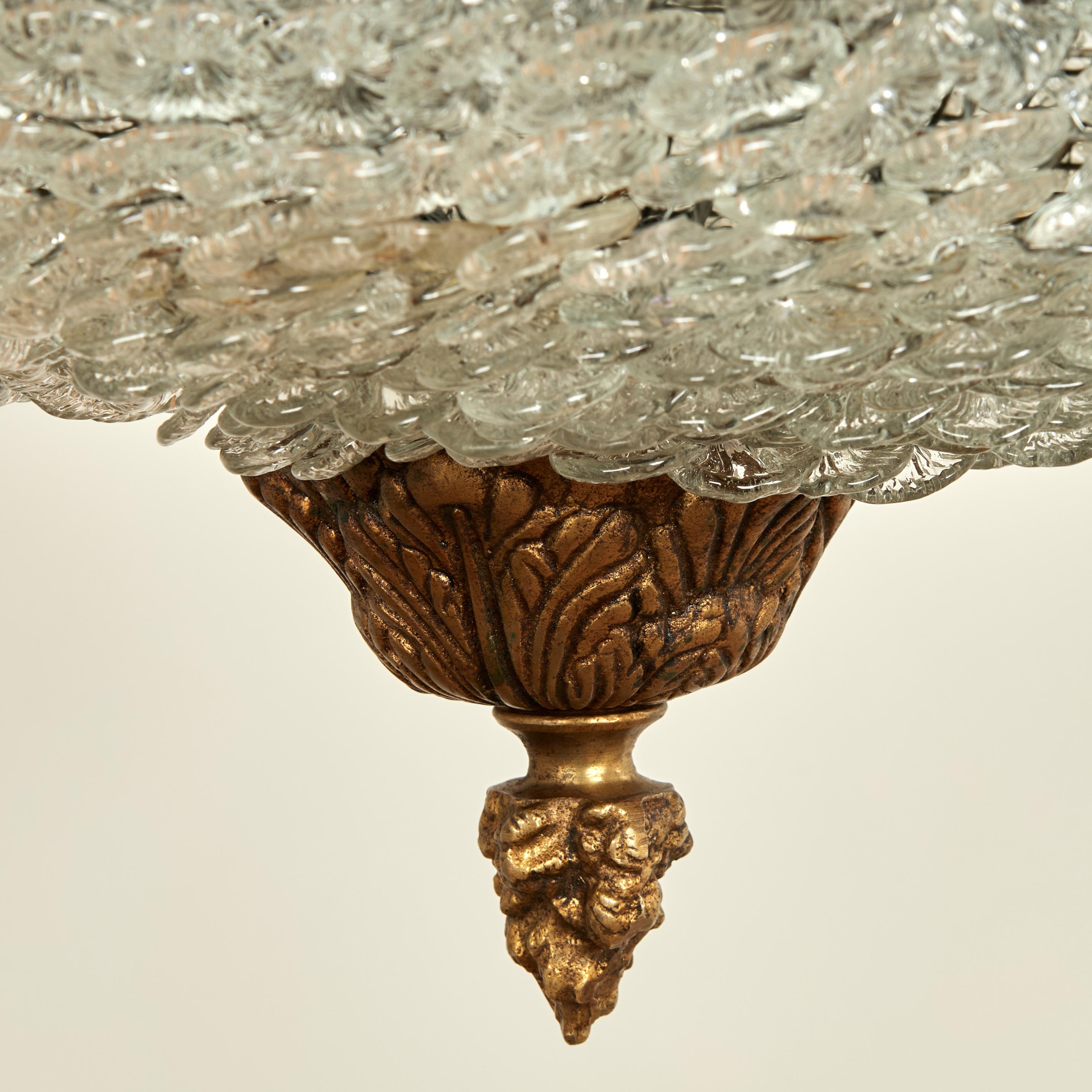 Lustre italien ancien en bronze et verre avec feuilles de palmier en vente 1