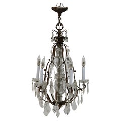 Antique Italian Bronze & Cut Crystal Five-Light Chandelier C1930