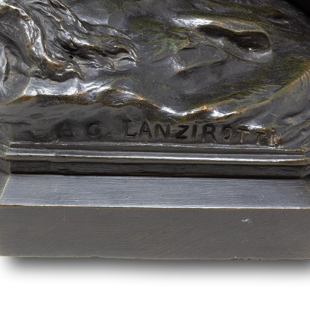 Escultura Italiana Antigua de Bronce Niña y su Cachorro de Antonio Lanzirotti en venta 4
