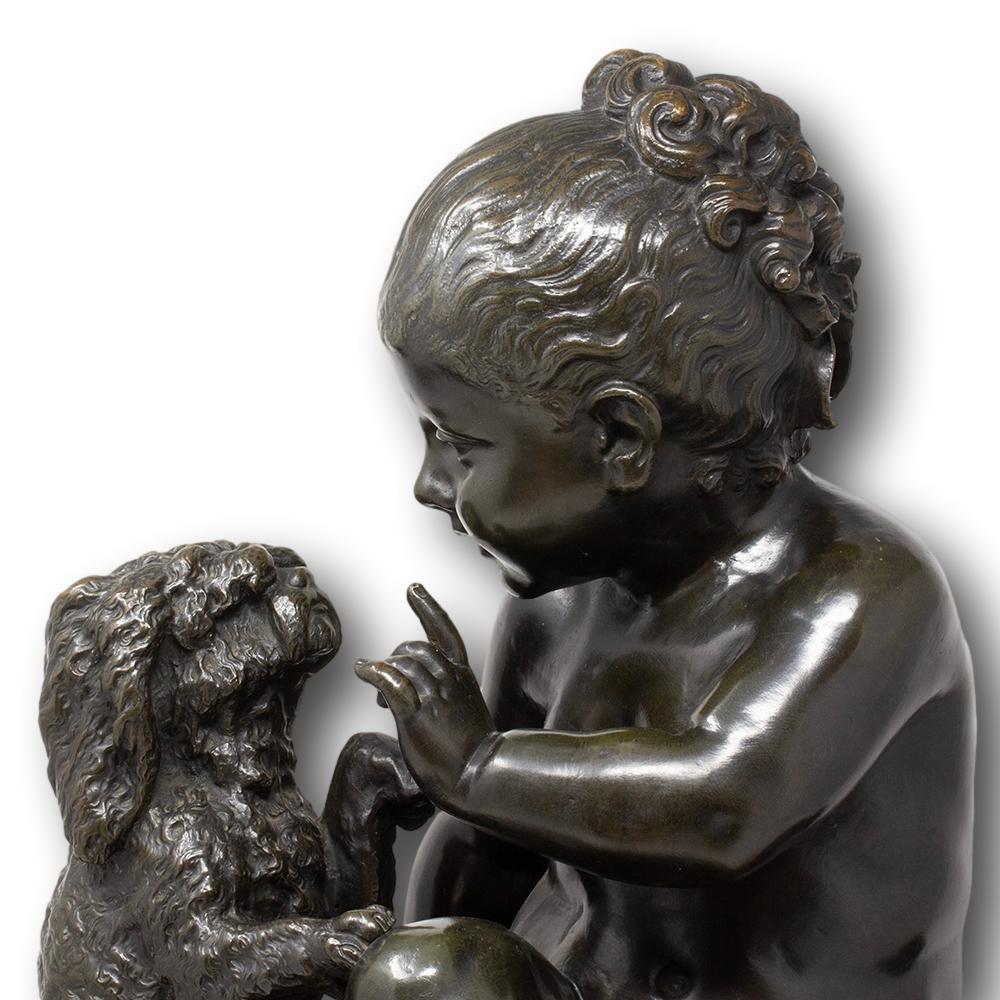 Escultura Italiana Antigua de Bronce Niña y su Cachorro de Antonio Lanzirotti en venta 6