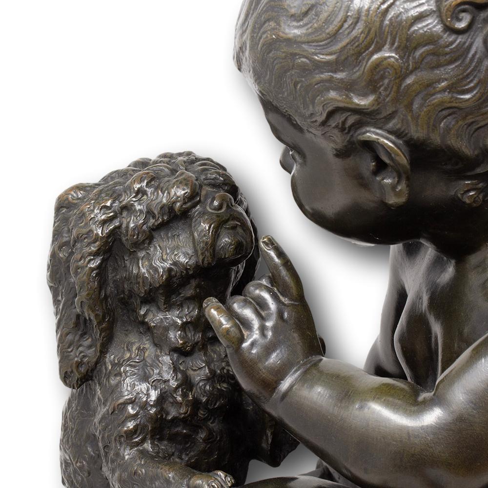 Escultura Italiana Antigua de Bronce Niña y su Cachorro de Antonio Lanzirotti en venta 7