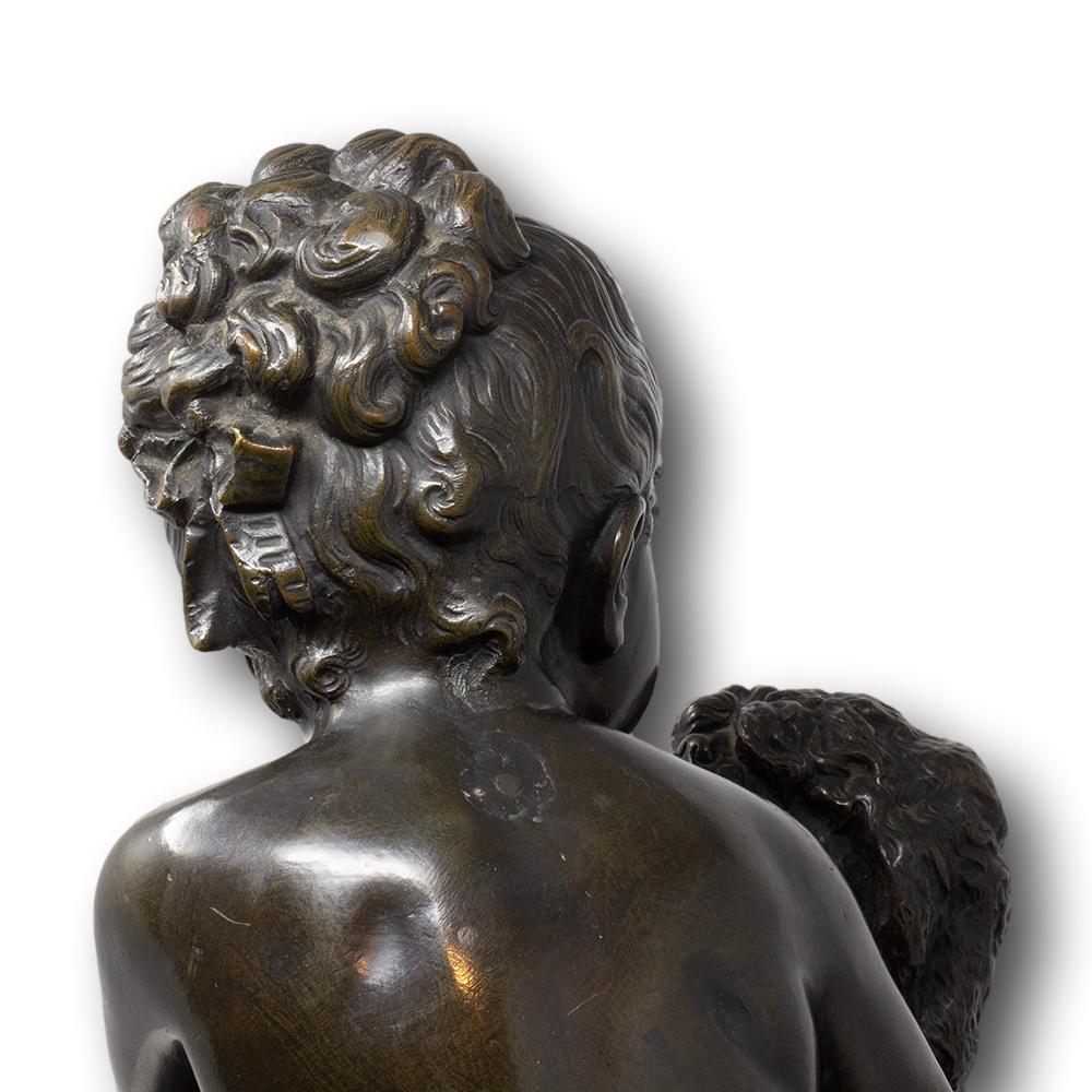 Escultura Italiana Antigua de Bronce Niña y su Cachorro de Antonio Lanzirotti en venta 9