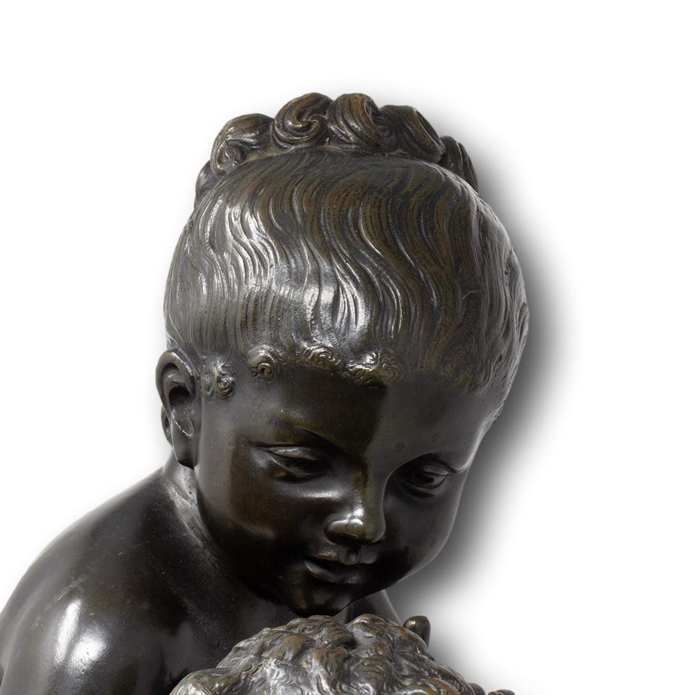 Escultura Italiana Antigua de Bronce Niña y su Cachorro de Antonio Lanzirotti en venta 10