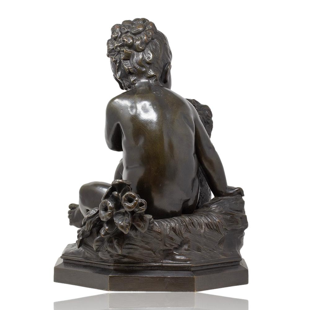 Escultura Italiana Antigua de Bronce Niña y su Cachorro de Antonio Lanzirotti en Bueno estado para la venta en Newark, England
