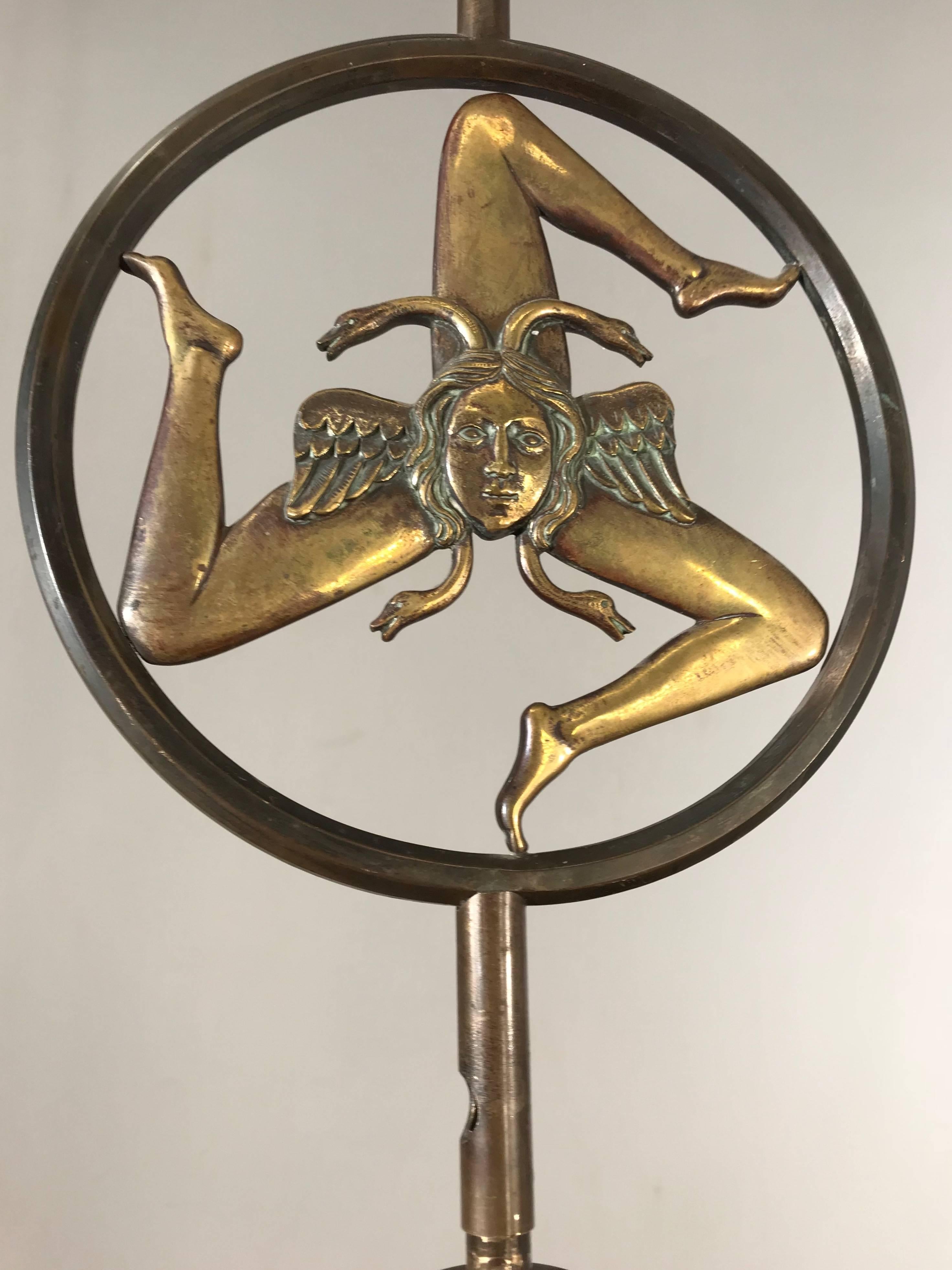 20th Century Antique Italian Bronze Pendant with Trinacria, Hellenic Nature of Sicily Symbol For Sale